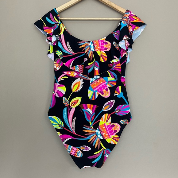 {Trina Turk} Luminary Printed Off The Shoulder Ruffle One Piece Swimsuit - NWT - Picture 6 of 14